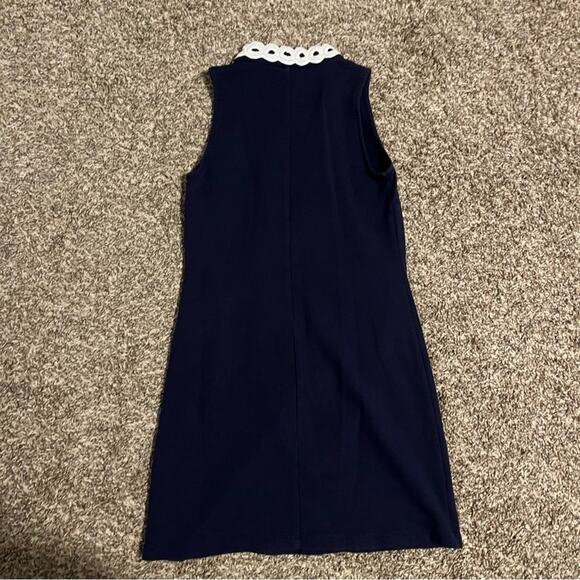 Lilly Pulitzer Callista Lace Embroidered Zip Front High Neck Shift Dress Navy - Picture 7 of 12